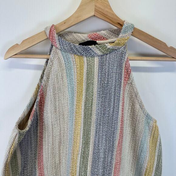 W5 Multicolored Vertical Stripe Button Back Womens Halter Tank Top Size Large - Picture 2 of 11